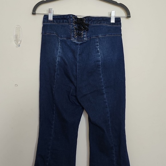 Free People Curvy High Rise Lace Up Flare Jeans Blue Size 26 - Picture 5 of 10